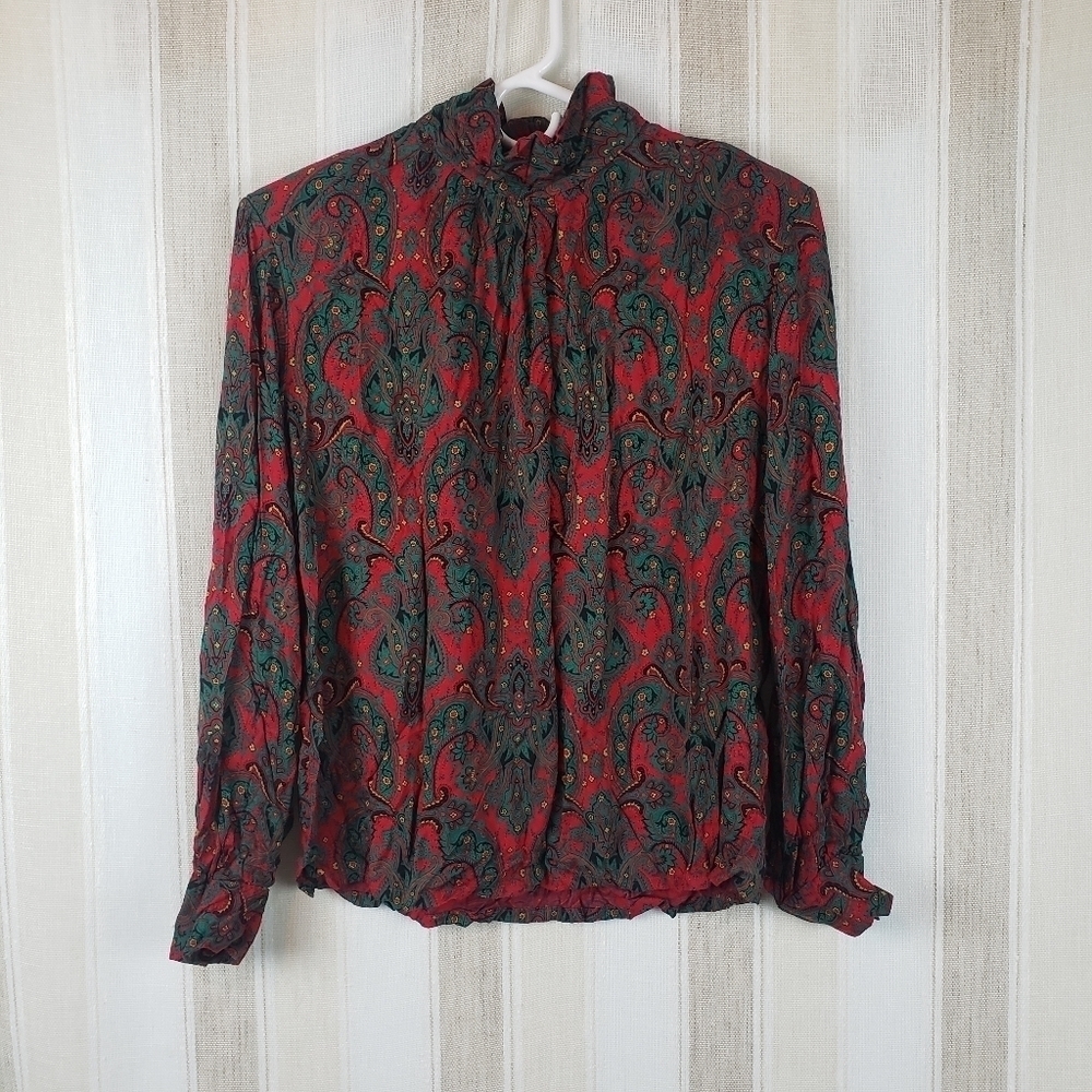 Vintage Pendleton Paisley Turtleneck Top Red Green Size 14 Large